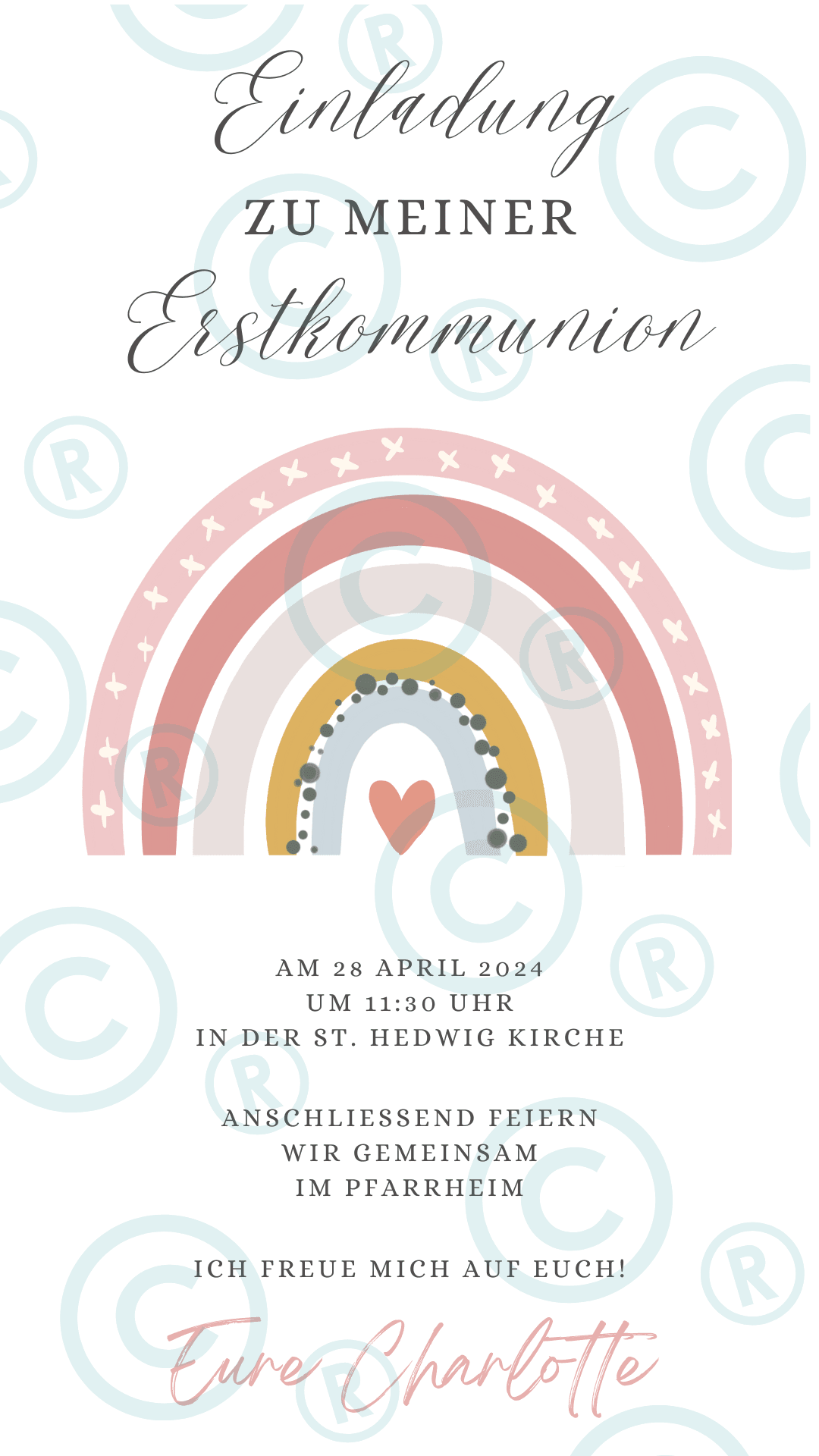 Erstkommunion - Einladung - digital - WhatsApp - Vorlage - Design Charlotte - Katholisch-Shop