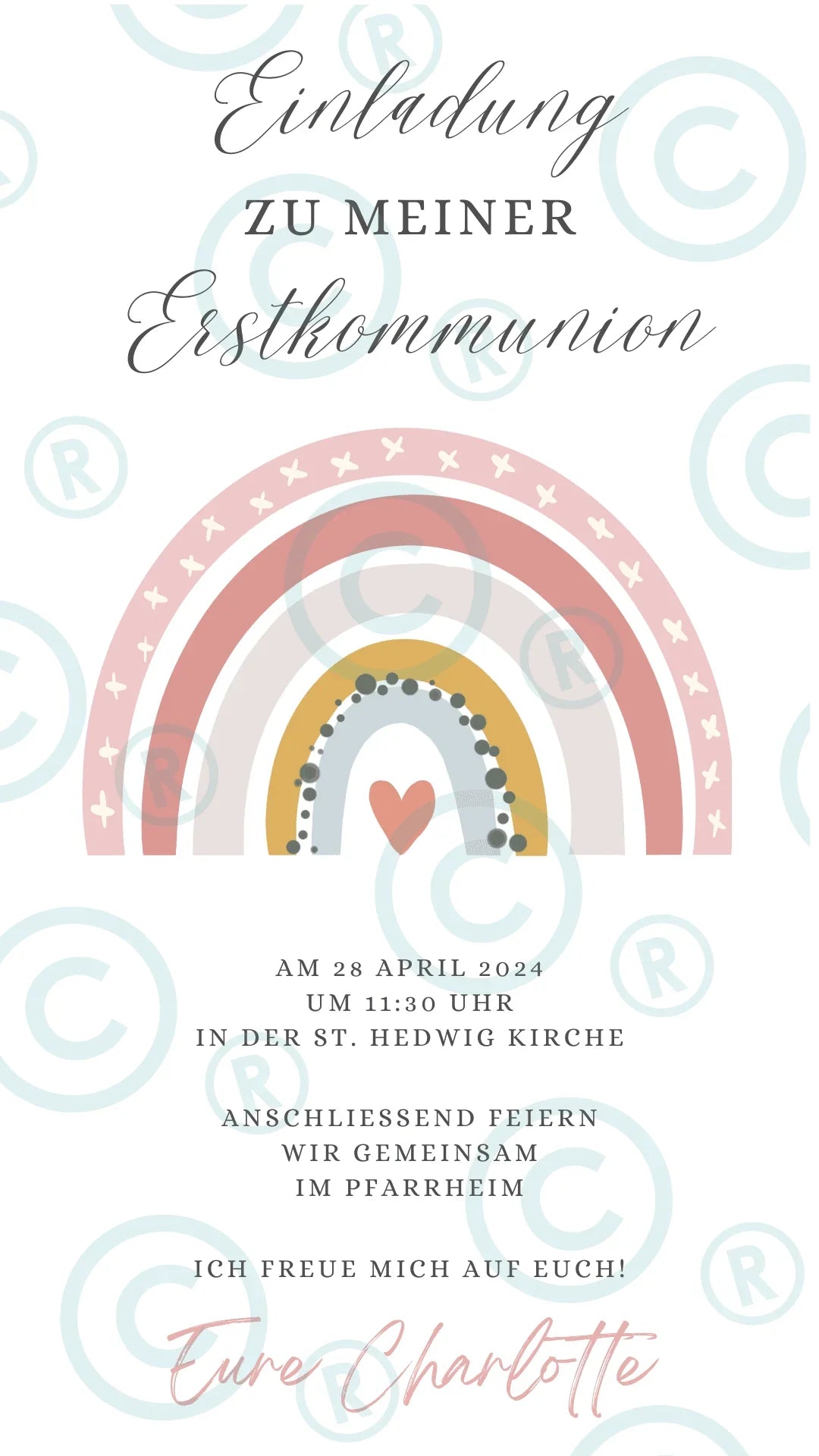 Erstkommunion - Einladung - digital - WhatsApp - Vorlage - Design Charlotte - Katholisch-Shop