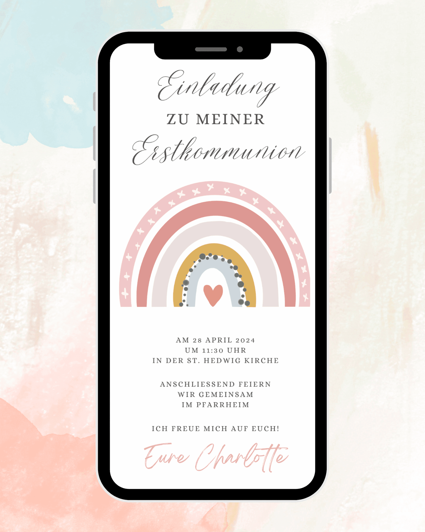 Erstkommunion - Einladung - digital - WhatsApp - Vorlage - Design Charlotte - Katholisch-Shop