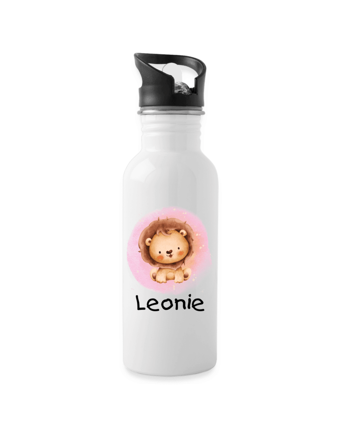 Rosa Trinkflasche mit einem Löwen