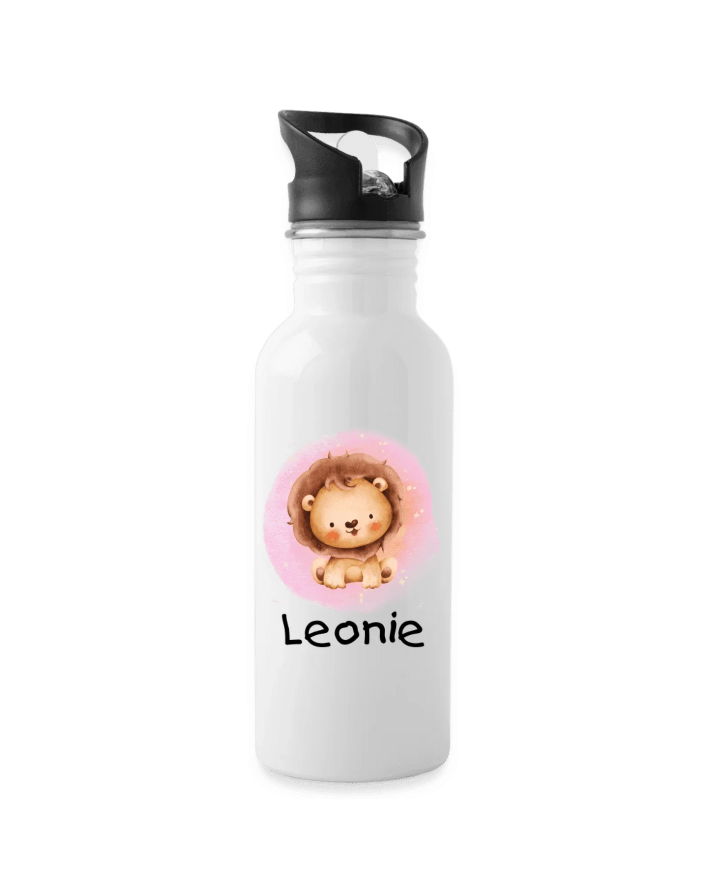 Rosa Trinkflasche mit einem Löwen