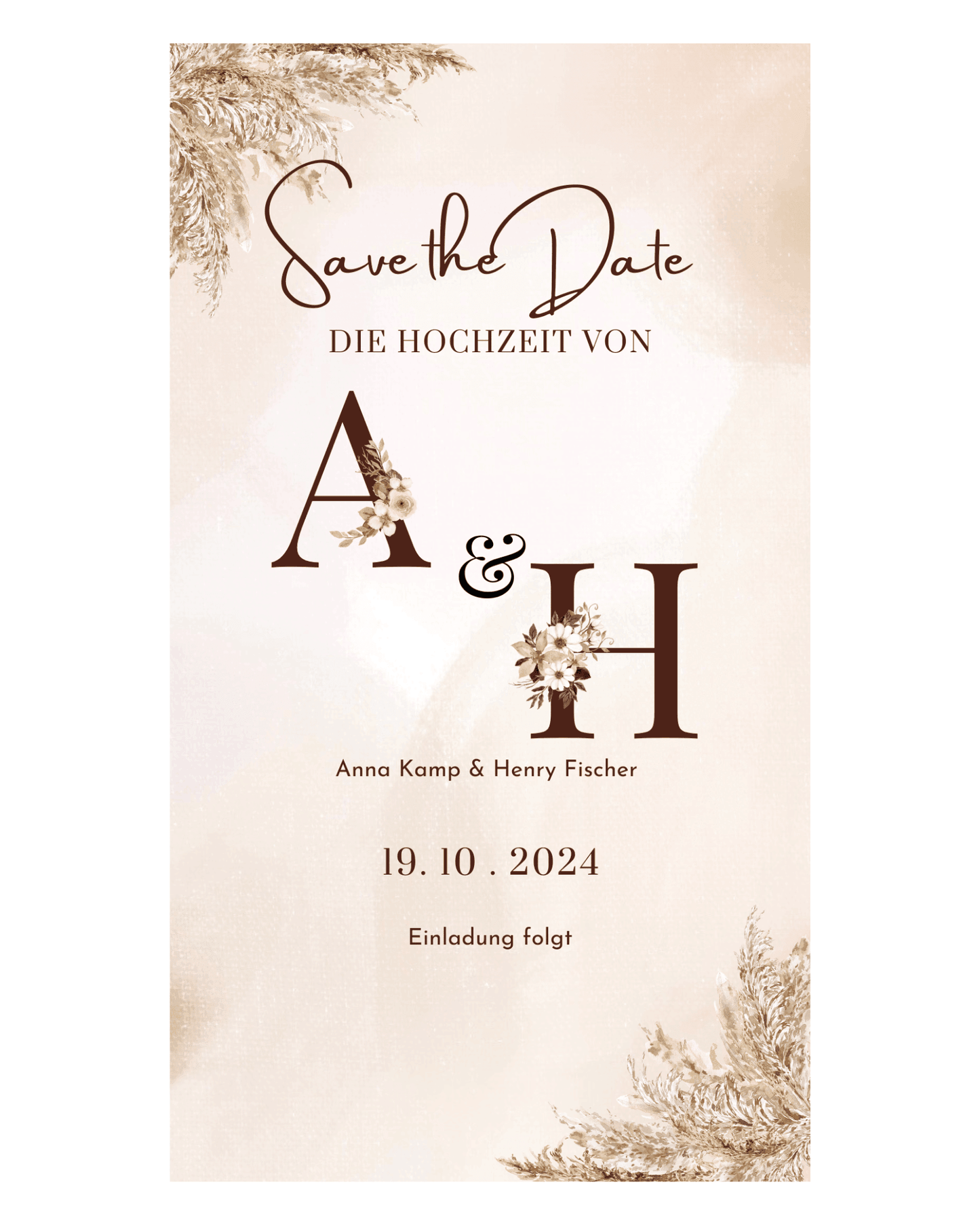 Save the Date ❤️ - Hochzeitseinladung - Pampasgras - Vintage - digital - personalisiert ⭐️ - WhatsApp - Katholisch-Shop