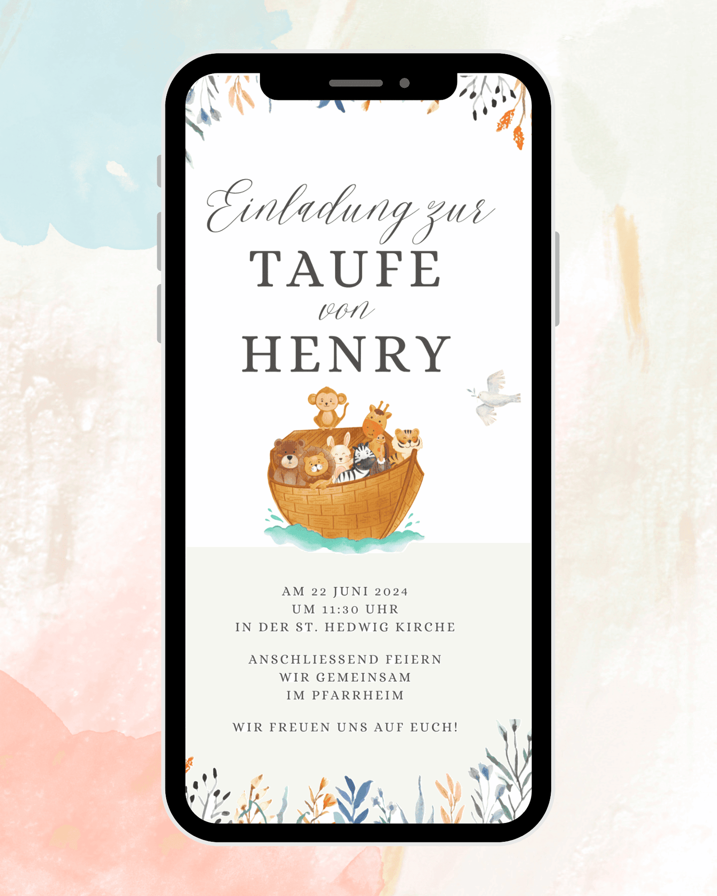 Taufe - Einladung - digital - WhatsApp - Vorlage - Design - Henry - Katholisch-Shop
