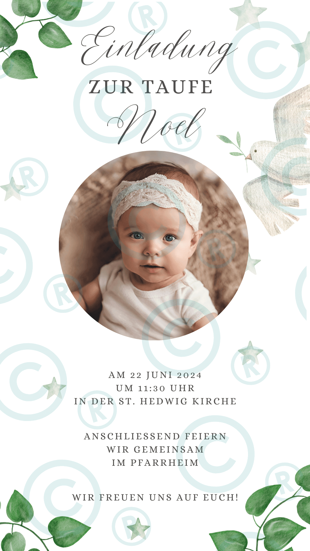 Taufe - Einladung - digital - WhatsApp - Vorlage - Design - Noel - Katholisch-Shop