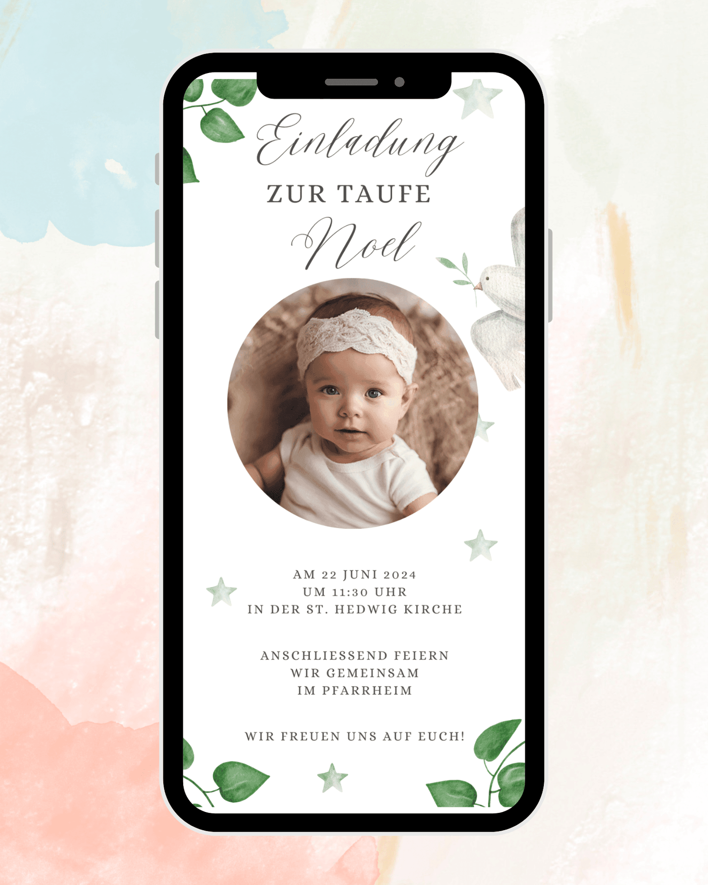 Taufe - Einladung - digital - WhatsApp - Vorlage - Design - Noel - Katholisch-Shop