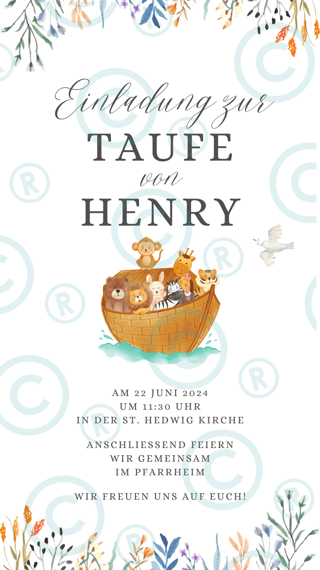Taufe - Einladung - digital - WhatsApp - Vorlage - Design - Henry - Katholisch-Shop