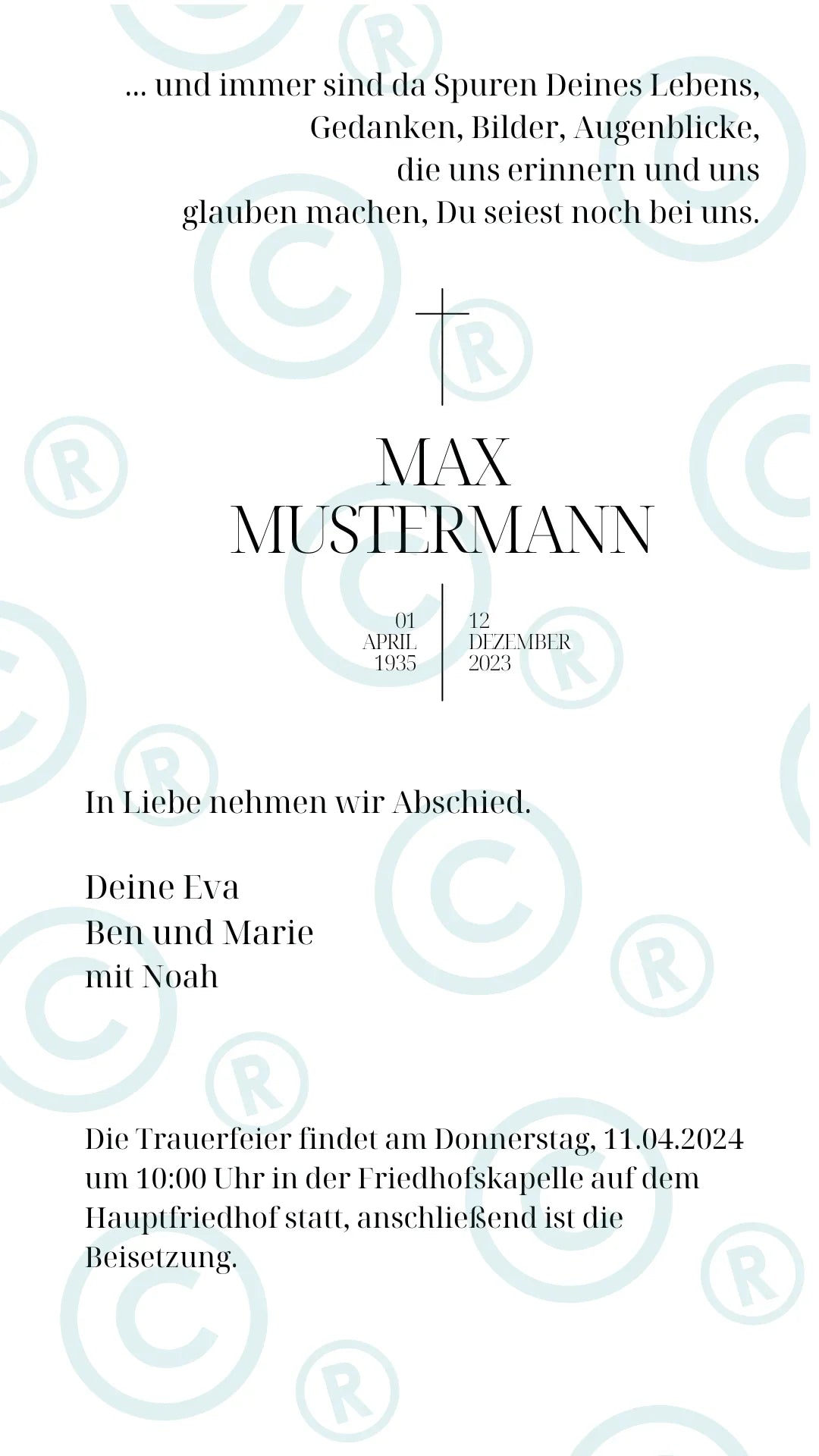 Beerdigung- Trauerfeier- Einladung - digital - WhatsApp - Vorlage - Name Groß - Katholisch-Shop