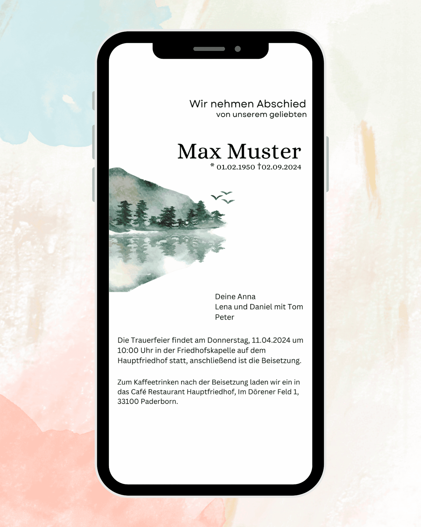 Beerdigung- Trauerfeier- Einladung - digital - WhatsApp - Vorlage - See