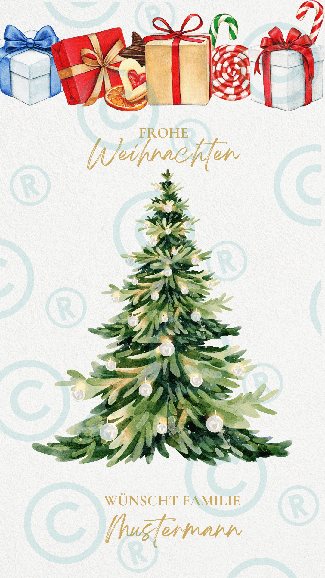 Weihnachtskarte - Weihnachtsbaum - Geschenke - digital - WhatsApp - Vorlage