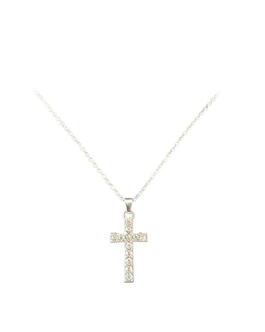 Halskette mit Kreuzanhänger mit Strasssteinchen silber - Katholisch-Shop