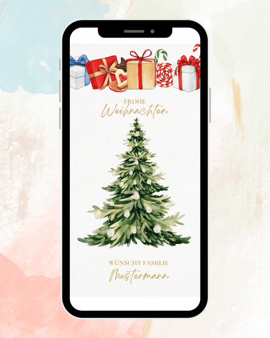 Weihnachtskarte - Weihnachtsbaum - Geschenke  - digital - WhatsApp - Vorlage